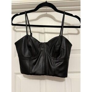 Express Black Body Contour Faux Leather Corset Cropped Top XS Y2K Edgy Modern